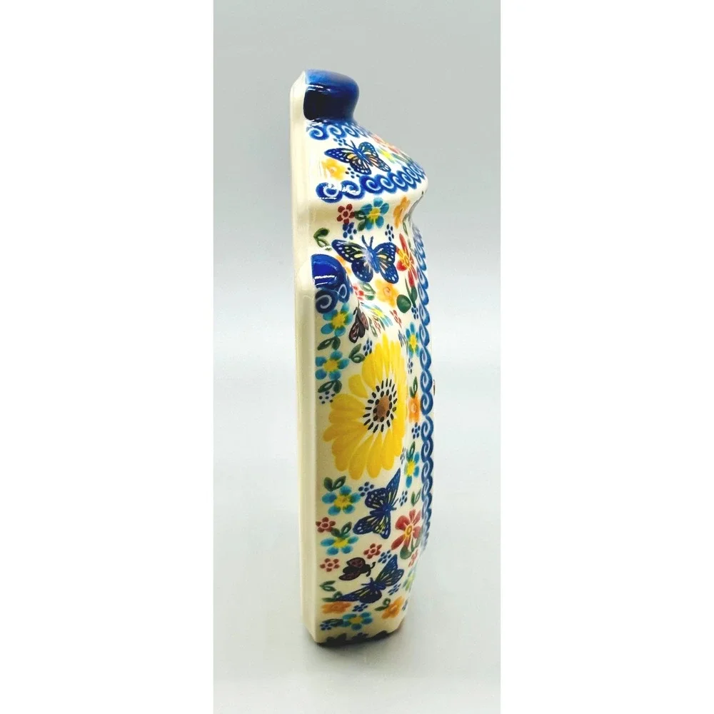 Polish Pottery Teapot Kettle Wall Mantle Clock Floral Butterfly Alla Volta